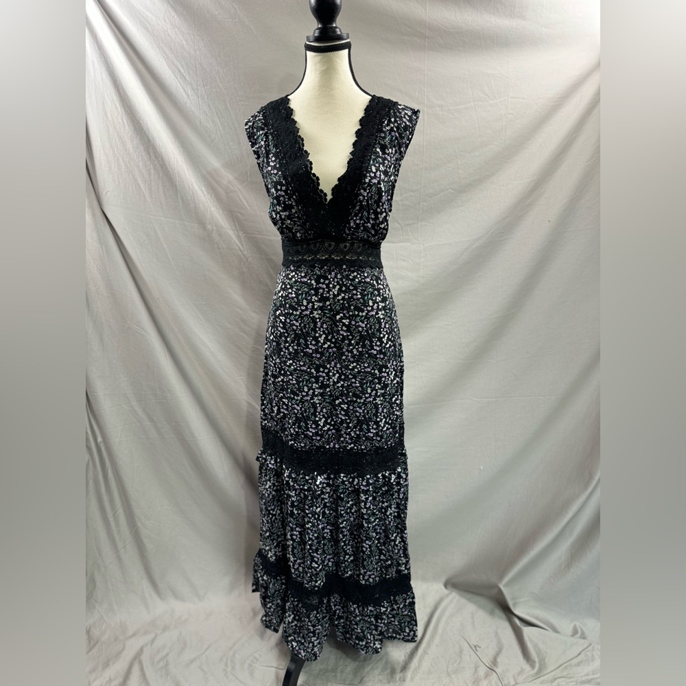 LAST ONE 🔥 Floral Print Guipure Lace Insert Ruffle Trim Dress - Picture 5 of 8